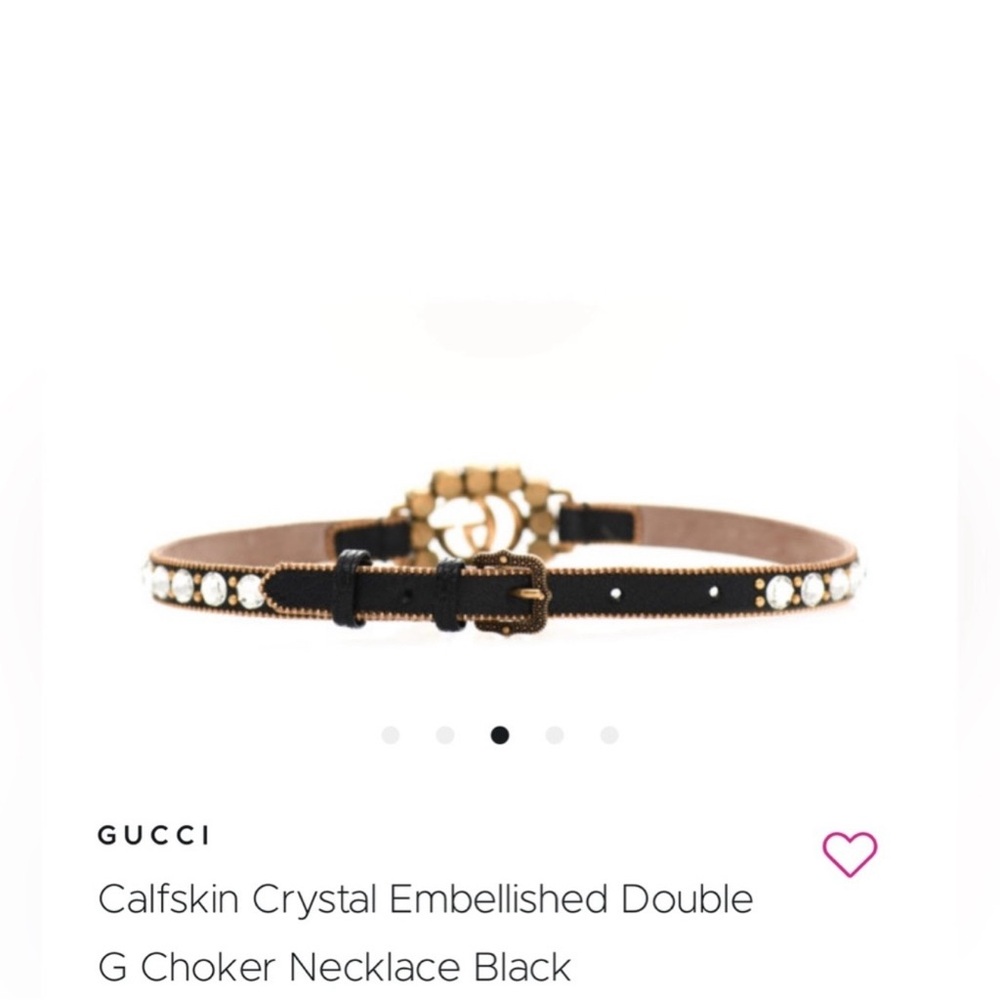 Gucci Calfskin Crystal Embellished Double G Choker Necklace Black - Picture 12 of 13